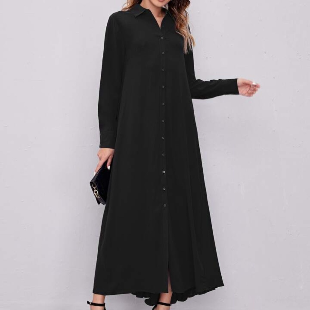 SHEIN Mulvari Solid Pleated Back Shirt Dress NWT